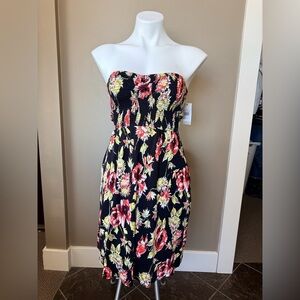 NWT Volcom Strapless Floral Dress - Black and Red